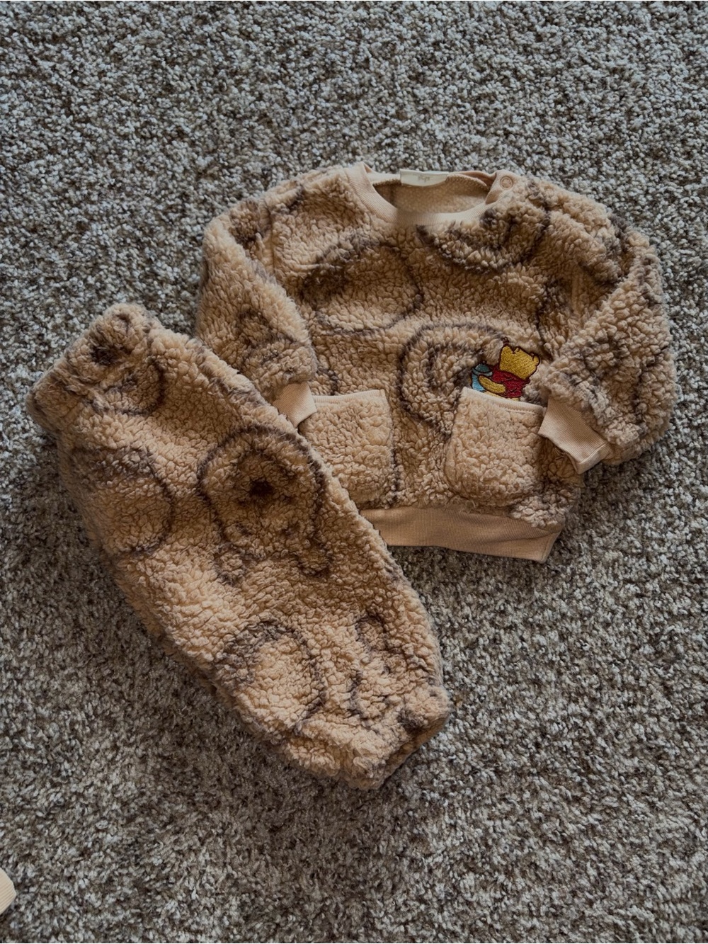 Disney Beige Sherpa Baby Pullover with Embroidered Character